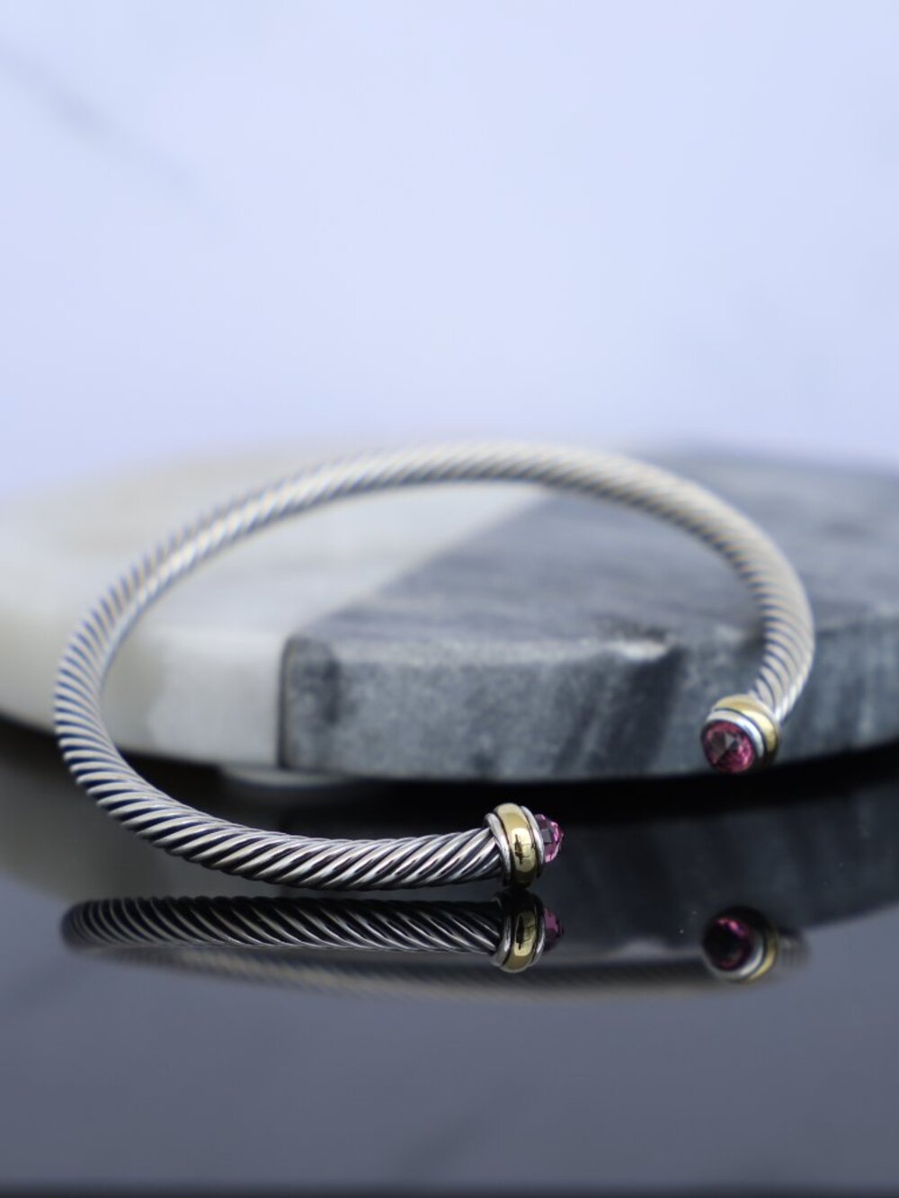 David Yurman 4mm Sterling Silver Tourmaline with 18K Gold Cable Bracelet
